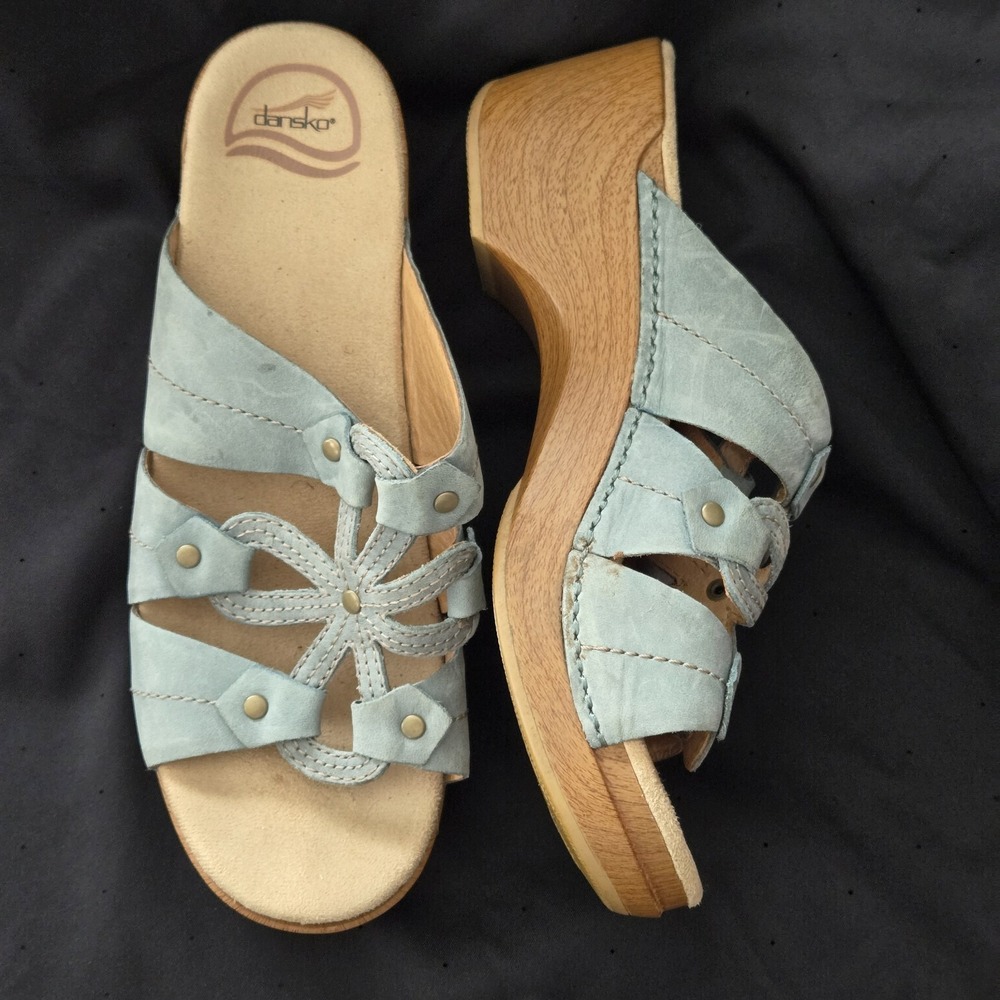Dansko Serena Slide Sandals EU 41 US 10.5-11 Blue Floral Cutout Comfort Clogs